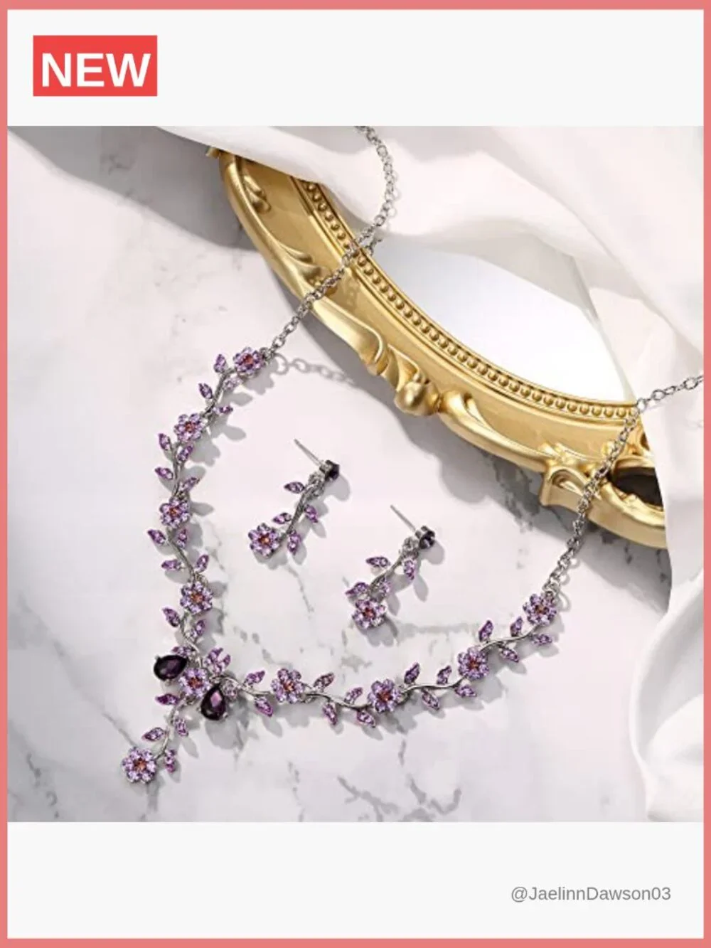 Crystal Flower Leaf Dangle Earrings Necklace Set for Wedding